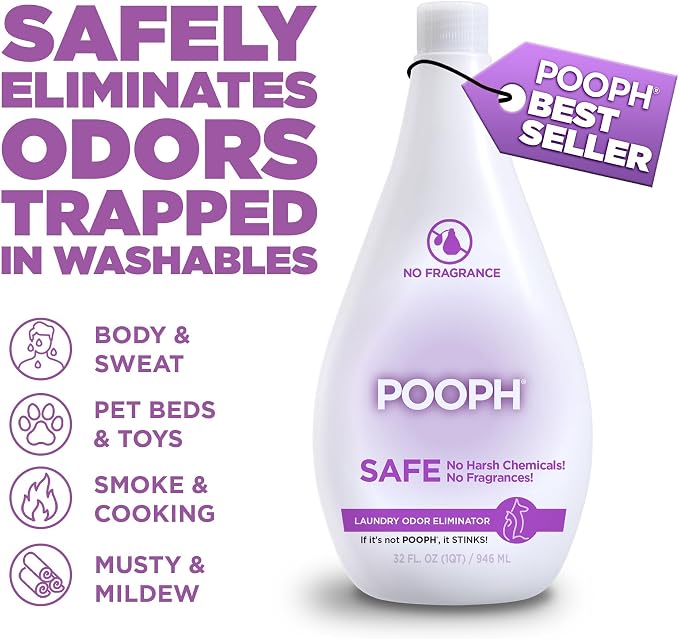 POOPH 1 Odor Eliminator, 1 Laundry additive, 32 oz each - Pack of 2 | Laundry additive that removes pet odors from clothing, towels and bedding without added fragrances or harsh chemicals