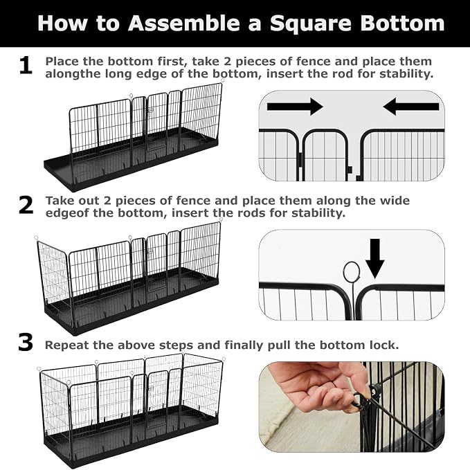 PJYuCien Rectangle Playpen Bottom Pad for 24'' Width 8 Panel Pen, Black | Protect Floor, Easy to Move and Clean, Perfect for Puppy, Duck, and Other Small Animals, Hook Connect