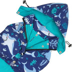 HDE Dog Raincoat Poncho Double Layer Zip Rain Jacket with Removable Hood, Leash Hole for Small to 3XL Dogs and Puppies Sharks - 2XL