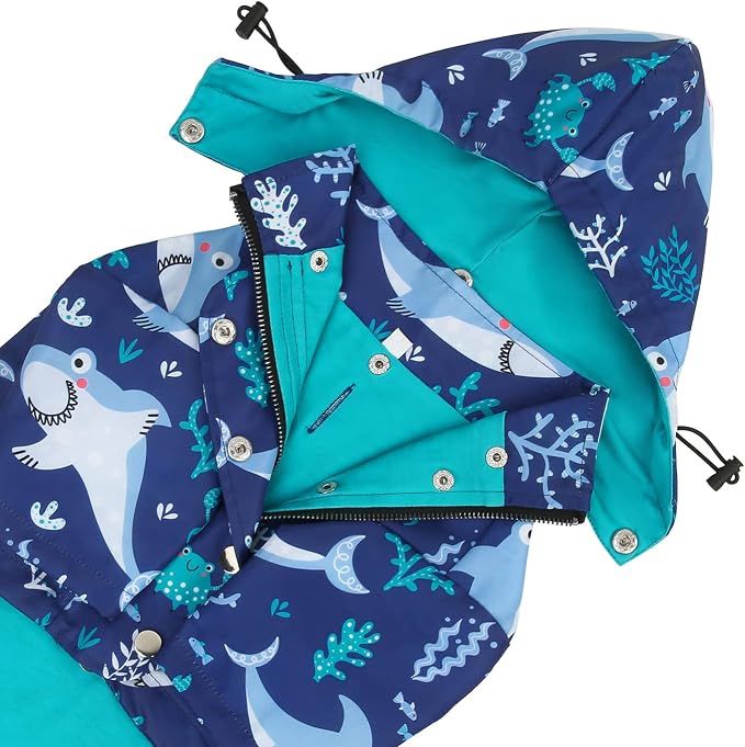 HDE Dog Raincoat Poncho Double Layer Zip Rain Jacket with Removable Hood, Leash Hole for Small to 3XL Dogs and Puppies Sharks - 2XL