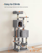SONGMICS HOME Cat Tree for Indoor Cats, Multi-Level Cat Tower with Sisal Scratching Posts, Hammock and Condo, Light Gray