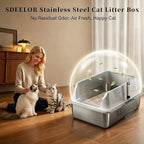 XL Enclosed Stainless Steel Cat Litter Box with Lid, Extra Large Metal Litter Box for Big Cats,High-Sided Anti-Urine Leakage, Odor-Free Non-Stick, Easy to Clean, Includes Metal Scoop