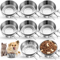 Zubebe 8 Pcs Stainless Steel Hanging Dog Crate Bowls, Non-Spill Kennel Food Water Bowls with Screw Clamp Attach Holders, Removable Mountable Metal Cage Feeder for Pet(41 oz)