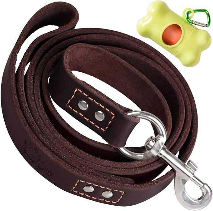 ADITYNA Leather Dog Leash for Large & Extra-Large Dogs, 6ft x 1" | Soft yet strong leather leash for walking, training, hiking — great for Great Dane, Rottweiler, Cane Corso, Mastiff.