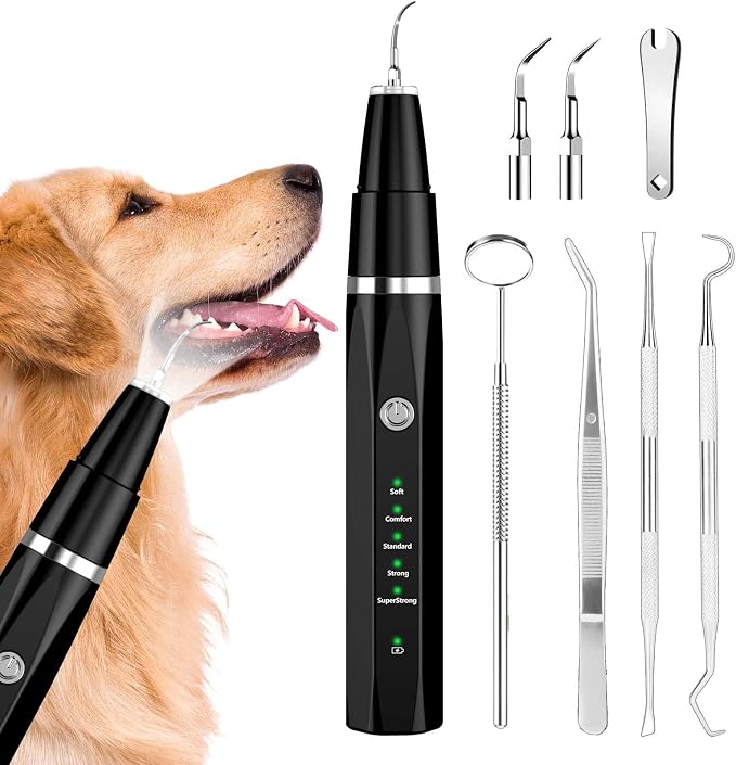 Ni-SHEN Plaque Remover for Teeth - Pet Ultrasonic Cleaner - Teeth Cleaning Kit for Tartar and Stains - Suitable for Dogs and Cats (Black)