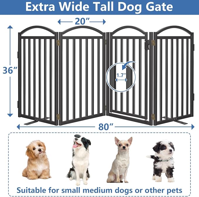 Malier Metal Freestanding Dog Gates, Outdoor Indoor Dog Fences, Extra Wide Foldable Puppy Gate for Stairs, Hallways, Yard