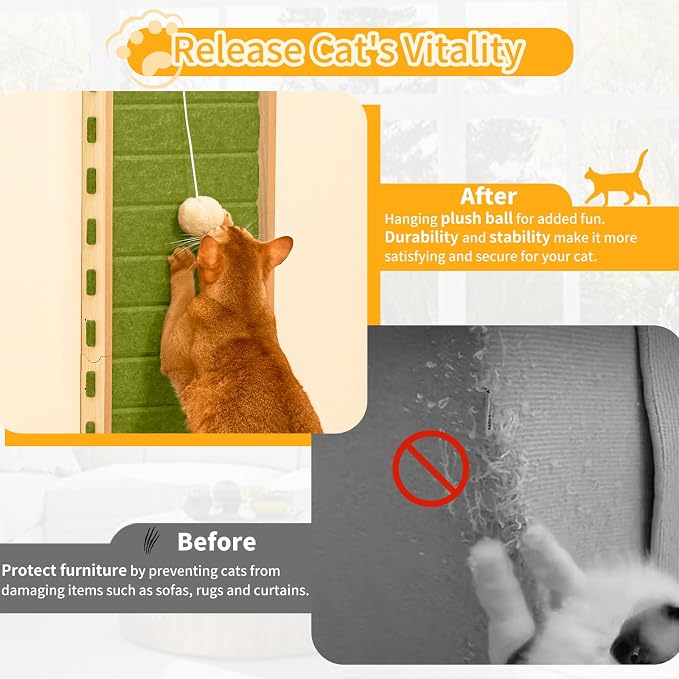 Cat Scratch Pad Felt Cat Scratcher for Indoor Cats Scratching Board Scratchers for Large Cat Scratch Furniture Protector with Ball Kitten Toys L Shape 26.8 Inch Green
