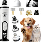 Dog Nail Grinder Whisper Quiet with Light for Sensitive Pets | 3-Speed Cat & Dog Nail Trimmers, Safe Painless Paws Grooming & Smoothing for Small Middle Large Pets (2 Replacement Head)