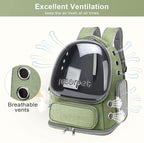 Cat Backpack Carrier, Breathable Cat Carrier Large Space Bubble Pet Backpack for Kitty Small Dog up to 20lbs, Transparent & Foldable Pet Carrier for Travel Hiking, Green