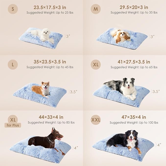 EHEYCIGA Fluffy Dog Crate Bed for Extra Large Dogs, Plush Faux Fur Crate Pad, Calming Anti Anxiety XL Dog Bed, Washable Soft Warm Mat with Non-Slip Bottom, Blue