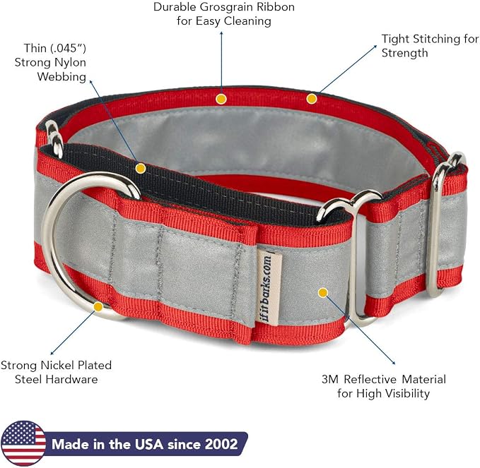 If It Barks - 1.5" Reflective Martingale Collar for Dogs - Adjustable - Made in USA - Strong, Durable, and Comfy - Ideal for Training - Suitable for Most Breeds - Large, Red