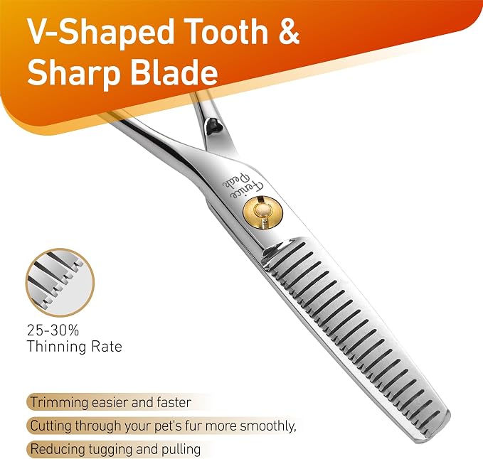 5'' Small Thinning Scissors Lightweight Dog and Cat Grooming Scissors with Safety Round Tip JP440C Stainless Steel Sharp Blades for Body Facial Nose Ear and Paw Hair Easy Use