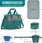 Dog Travel Bag for Pet Kit for Supplies with 2 Food Storage Containers 2 Collapsible Bowls 1 Feeding Mat 1 Dog Treat Pouch 7-Piece Set Perfect Road Trips Camping Weekend (Teal)
