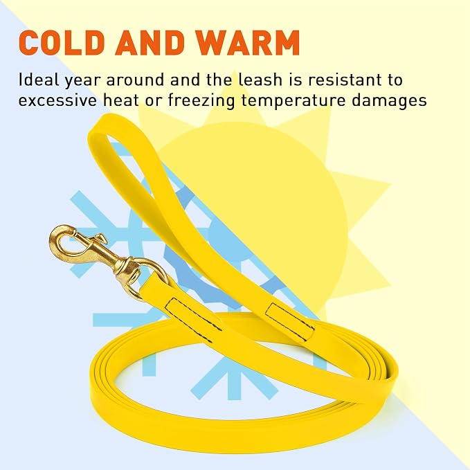 Viper Biothane K9 Working Dog Leash Waterproof Lead for Tracking Training Schutzhund Odor-Proof Long Line with Solid Brass Snap for Puppy Medium and Large Dogs, 15ft Lemon Yellow
