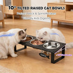 3 in 1 Elevated Cat Bowls with Splash proof Mat for Kittens, Puppies, Multi-pet Households, 10° Tilted Raised Cat Bowls Anti-Vomiting, 3 Wide Shallow Stainless Steel Bowls, Whisker Friendly, 3.5" Tall