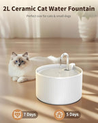 Wonder Creature Ceramic Cat Water Fountain 2.2L/74oz (White) | Quiet Pet Fountain with BPA-Free Ceramic Material, Triple Filtration System, Easy Cleaning Design for Cats and Dogs