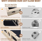 Cat Scratch Puzzle Enrichment Box, Interactive Cat Nail File Scratcher with Sandpaper, 3 Bell Balls & Detachable Teaser Wand, Stress‑Free Nail Care Toy for Indoor Cats, Scratchers that Trim Nails