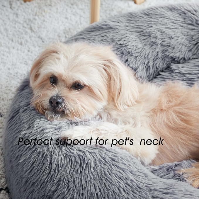 Western Home Calming Donut Medium Dog Bed Washable Pet Bed,30" Navy Grey | Fluffy Faux Fur Round Cuddler,Anti-Anxiety,Anti-Slip Bottom,Plush Pet Dog Beds for Medium Sized Dogs,Up to 45 LBS