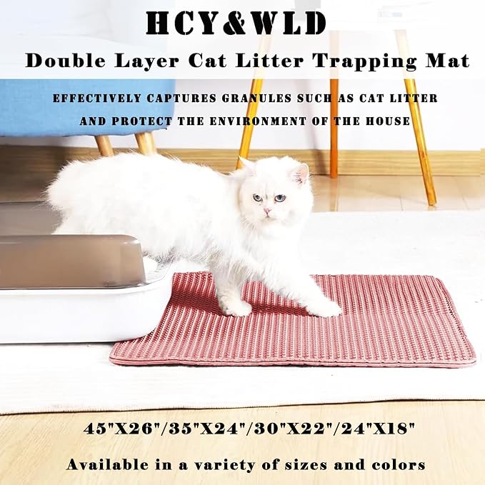 HCY&WLD Cat Litter Mat, Honeycomb Double Layer Litter Trapping Mat | Safe Materials, Soft on Paws, Waterproof Urine Proof Non-Slip, Protects Floors, Less Waste, Easy to Clean, Pink, 30" x 22"