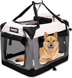JESPET Soft Dog Crates Kennel for Pets, 3 Door Soft Sided Folding Travel Pet Carrier with Straps and Fleece Mat for Dogs, Cats(7-Light Grey, Large(30" L x 21" W x 23" H))