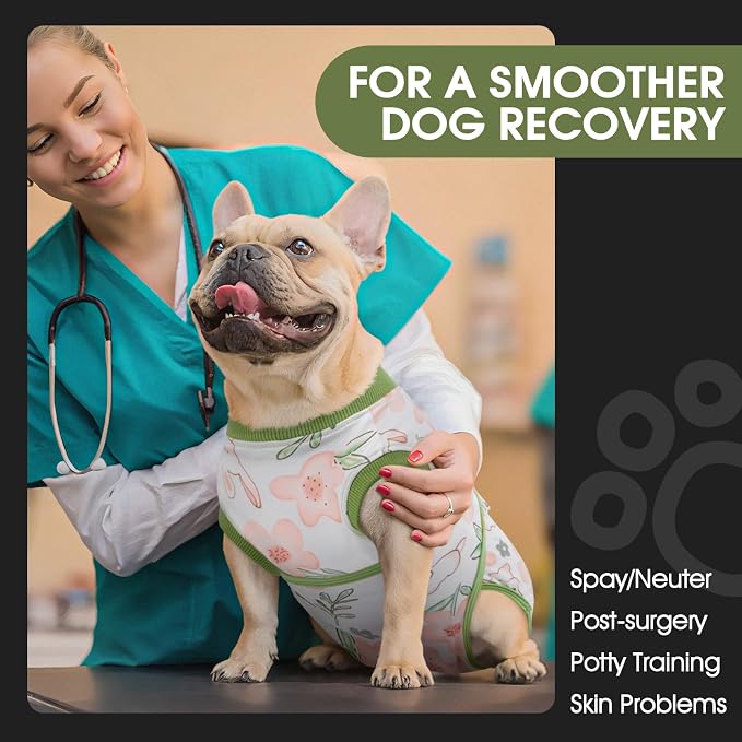 FUAMEY Surgery Suit for Dogs Female After Spayed, Soft Onesie for Surgery | Cone Alternative after Surgery, Dog Wound Cover Spay Suit Prevent Licking, Female Dog Onesie for Heat Cycle, Rabbit Flower M