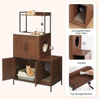 HOOBRO Litter Box Enclosure, Litter Box Furniture with Storage, 2-in-1 Hidden Cat Furniture with Shelf, 2 Dangling Plush Balls and 1 Toy Ball, Large Wooden Cat Washroom, Walnut WL78MW01