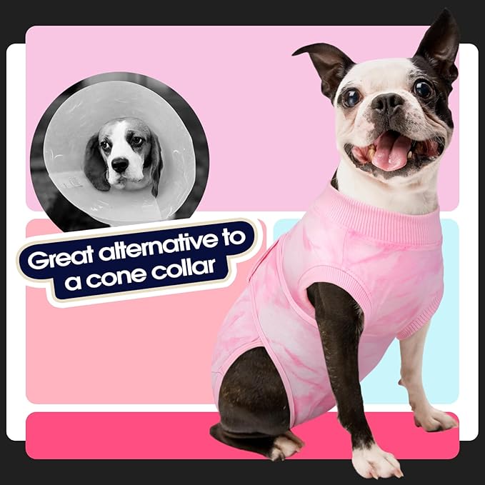 FUAMEY Surgery Suit for Dogs Female After Spayed, Soft Onesie for Surgery | Cone Alternative after Surgery, Dog Wound Cover Spay Suit Prevent Licking, Female Dog Onesie for Heat Cycle, Pink Tie Dye XL