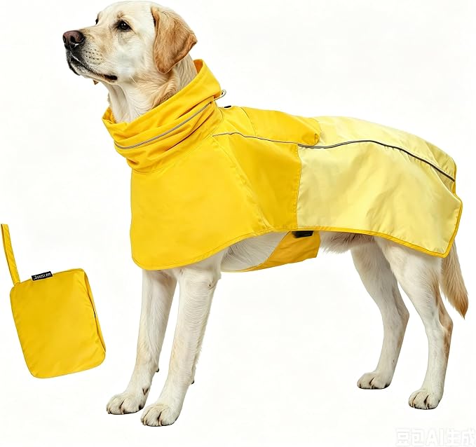 MAMORE Dog Raincoat with High Collar - Waterproof Adjustable Dog Rain Jacket, Lightweight Reflective Pet Rain Coat for Small Medium Large Dogs for Outdoor Walking Hiking(Yellow, Medium)