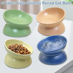 kathson 4 Pcs Ceramic Raised Cat Bowls, Elevated Tilted Cat Food Bowl, Anti Vomiting Pet Food Bowl, Colorful Porcelain Pet Feeder Dish for Cats and Small Dogs,Stress Free, Whisker Fatigue