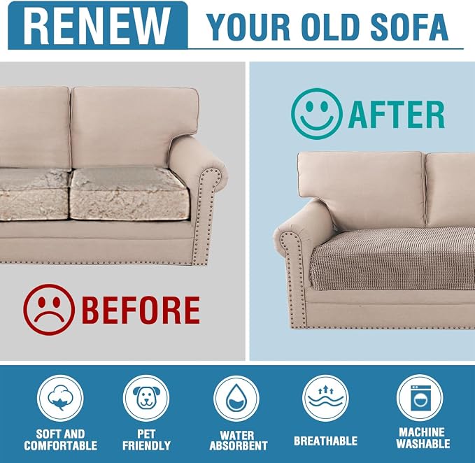H.VERSAILTEX Plush Chenille Dog Bed Cover Thick Soft Sofa Cover for 3 Cushion Couch Anti Slip Couch Cover Furniture Protector for Dog, Pet, Cat (35" x 82", Taupe)
