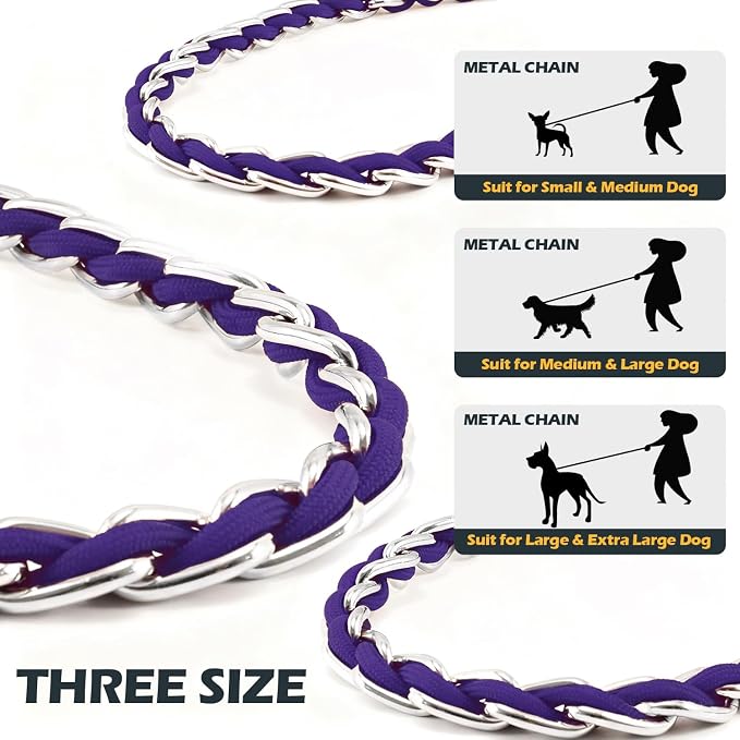S-ETOVUS-Chain Dog Leash, Bite-Proof Metal Leash, with Padded Handle | Three Sizes 7.25FT/5.2FT/4FT, Woven From Nylon Rope And Chain, Durable And Bite-Resistant, Comfortable With Padded Handles