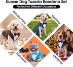 Kuoser Dog Tuxedo, Dog Suit and Bandana Set, Dogs Costume with D-Ring | Formal Dog Outfit with Detachable Bowtie Collar for Wedding, Birthday, Party, Christmas, Halloween, Lake Blue S