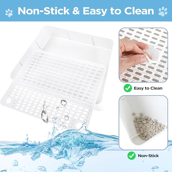 Adjustable Litter Box Step, Cat Litter Box Ramp/Catcher with Wooden Feet | 2 Steps,Fits Automatic Litter Box Steps, Filter Function, Anti-Tracking, Easy to Clean, For Small & Elderly Cats