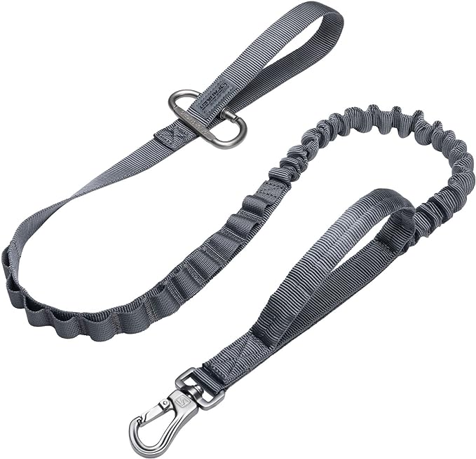 EXCELLENT ELITE SPANKER Tactical Military Bungee Nylon Dog Leash Adjustable | Adjustable No Pull Leads Rope Quick Release with 2 Control Handle heavy duty durable for training huntingfor medium large dog