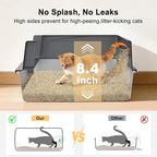 FURTIME Stainless Steel Cat Litter Box, Small Cats Metal Litter Box | High-Sided Open-Top Easy-Clean Litter Pan, Non-Stick, Anti-Leakage, Odor-Free, Comes with Scoop & Mat, 17"×13"×8.4"