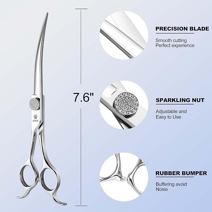 GLADOG Luxury Dog Grooming Scissors Set - 7" Straight, 6.5" Thinning, 7" Curved Dog Shears for Grooming - 9CR Steel, Professional Grooming Kit for Dogs