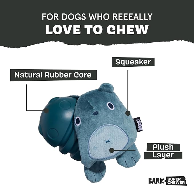 BarkBox Grey Bear Hugger Super Chewer Plush Toy | For Large Breeds - 2-in-1 Plush Exterior Hard Core