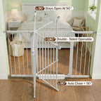 Mumeasy 36" Extra Tall Baby Gate for Doorways, 29.7"-57" Extra Wide Dog Gate for Stairs, Pressure Mounted Auto Close Pet Safety Gate with Easy Walk Thru Door, Large Indoor Child Gate for House, White