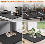 Pawtners Silicone Cat Litter Mat 34 x 22 in, Easy to Clean, Black, 2 Pack | Non-Slip Kitty Litter Mat for Floor, Waterproof & Urine-Proof Cat Litter Mat Litter Trapping Mat, Soft on Kitty Paws