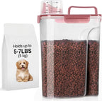 LEAWALK 5-7Lbs/6Qt Dog Cat Storage Container Portable with Upgraded Large Spout and Cup, Plastic Pet Food Dispenser for Small Animal Kibble, Bird Seed, Oatmeal, Rice, Flour, Brown Sugart- Clear pink