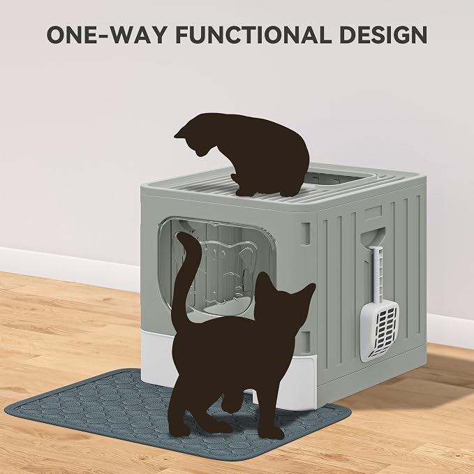 YITAHOME Large Enclosed Cat Litter Box w/Mat Scoop Grey Litter Box with Lid | Anti-Splash Kitty Litter Box with Lid & Pull-out Tray for Odor Control & Easy Cleaning, Front Entry Top Exit, Quick Assembly