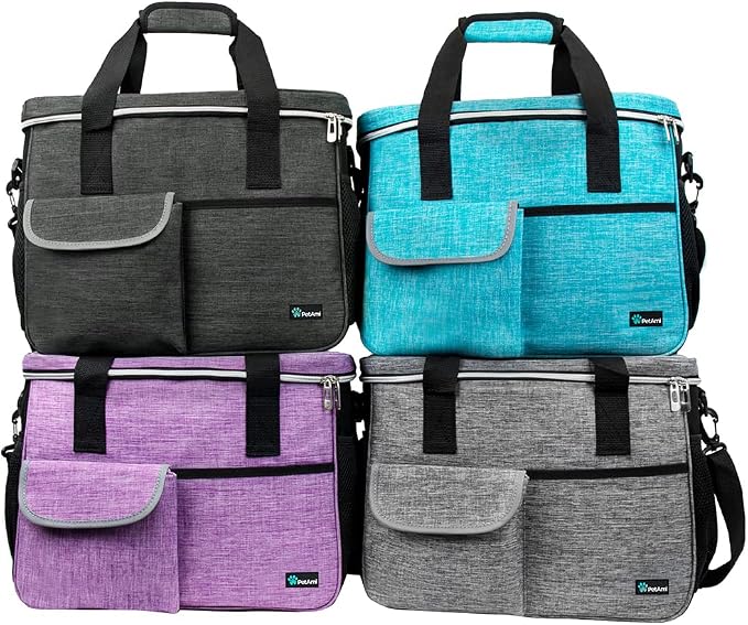 PetAmi Dog Travel Bag Organizer, Pet Travel Kit with 2 Food Containers & 2 Collapsible Dog Bowls, Pet Supplies Tote with Luggage Sleeve, Weekend Road Trip Camping Essentials, Gray, Large