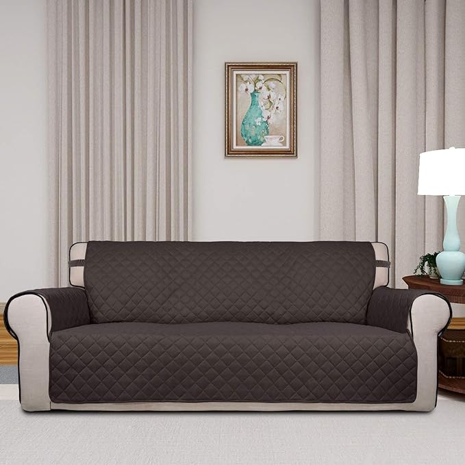 PureFit Reversible Quilted Couch Covers for Dogs Oversized Sofa Cover 78” | Chocolate/Beige, Water Resistant Couch Protector, Washable Pet Couch Cover with Non Slip and Elastic Straps For Kids