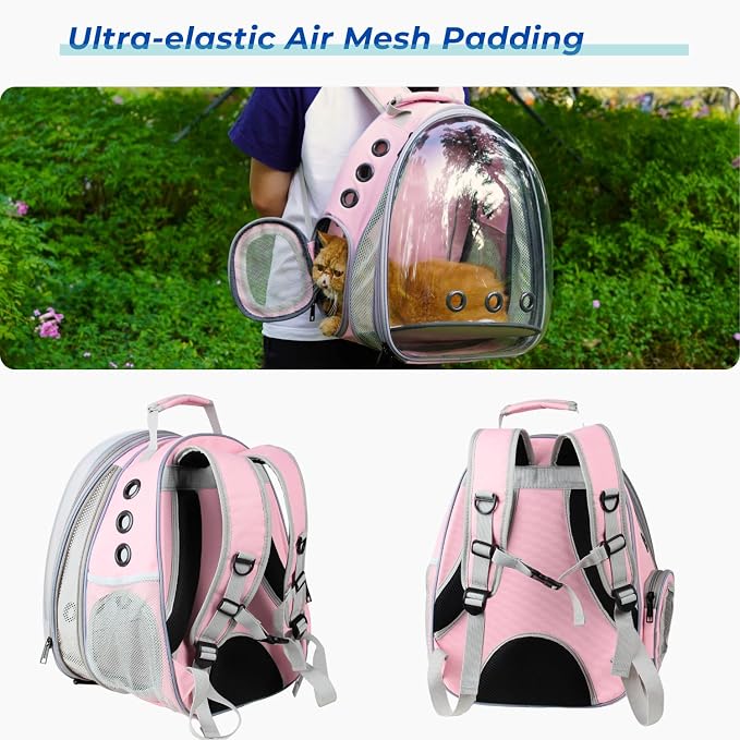 Lollimeow Cat Carrier Backpack, Expandable Bubble Pet Carrier for Cats and Small Dogs, Airline Approved Travel Backpack for Hiking, Walking & Outdoor Adventures - Supports up to 16 lbs