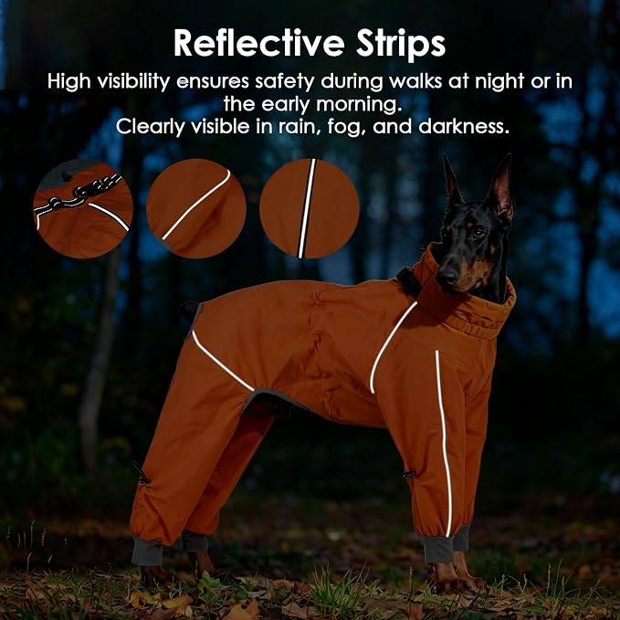 Lelepet Waterproof Dog Raincoat, Hooded Dog Rain Jacket, Full Body Coverage | Adjustable Full-Body Dog Rain Coat, Built-in Collar and D-ring, Snowproof & Windproof Rain Jacket, Reflective Stripe