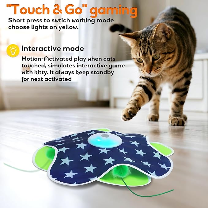 Oxawo Interactive Cat Toys for Indoor Cats Kittens Mat Toy | Motion Activated, Mouse Squeaky, Catch Moving Feather Concealed in Mat for Cat Stress Release