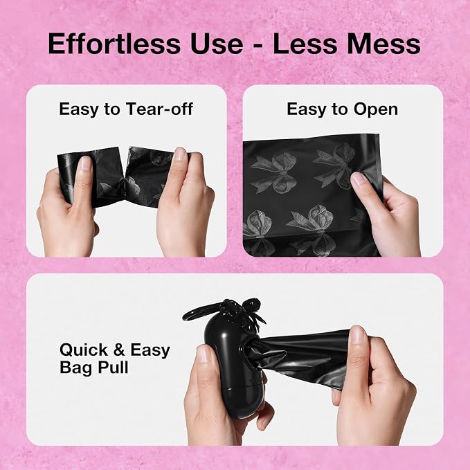 VETRESKA Dog Poop Bag Dispenser with 105 Counts, Rose & Honey Scented | Leak Proof and Extra Thick Pet Waste Bags for Dog Walking and Cat Litter