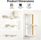 FUKUMARU Cat Wall Shelves, 4 in 1 Set, Beige | Stable & Safe Cat Walls Furniture, Wooden Kitten Climbing Wall with Scratching Post for 16 Inch Drywall