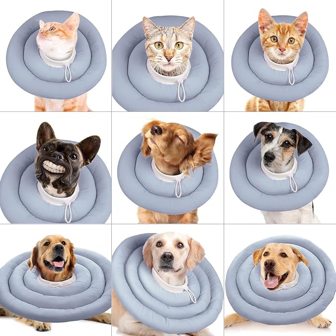 IDOMIK Dog Recovery Collar, Waterproof Soft Dog Cone After Surgery | Comfy Protective Elizabethan Collar Alternative for Dogs Cats, Adjustable Pet Neck Donut Cone Anti-Licking Wounds,Blue,S
