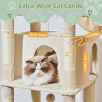 Taoqimiao Heavy-Duty Cat Tree, 71 in Cat Tower for Large Cats 20lbs+ | 3 Giant Multi-Tier Perches, Widened Cat Condo with 9 Scratching Posts, Plush Hammock & Basket, Toys, Beige, MS034M